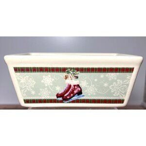 Nantucket Mini Holiday Ceramic Loaf Pan With Ice Skate Design